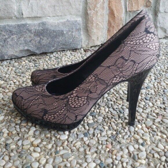 M.P.S Nude and Black Lace High Heel Pumps - Size 8.5 - Picture 2 of 7
